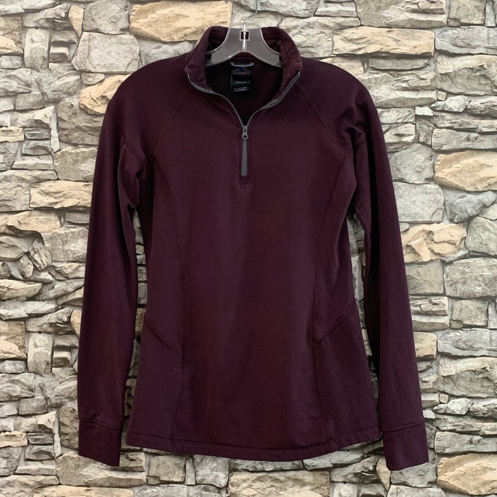 #15 Narragansett Traders Pullover Long Sleeve Burgundy Athletic Waffle Shirt Top